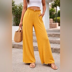 BCBGeneration Mustard Yellow Wide Leg Rib Knit Pull-On Pants Women’s Size Large